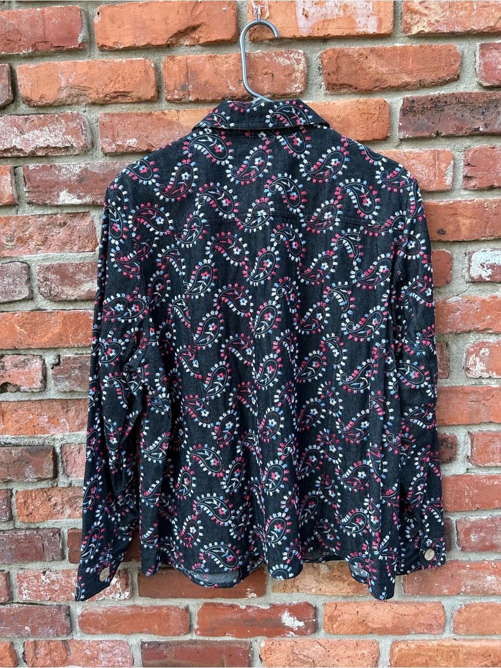 Coldwater Creek NWT Black Embroidered Paisley Button-Up Casual Denim Jacket XL